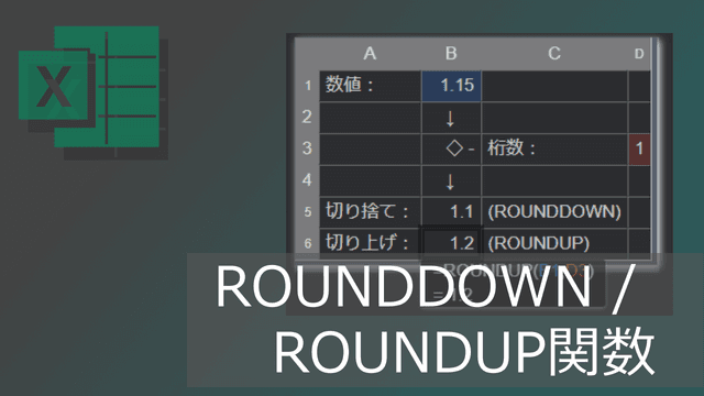 エクセルROUNDDOWN/ROUNDUP関数の使い方(小数点以下の切り捨て可)